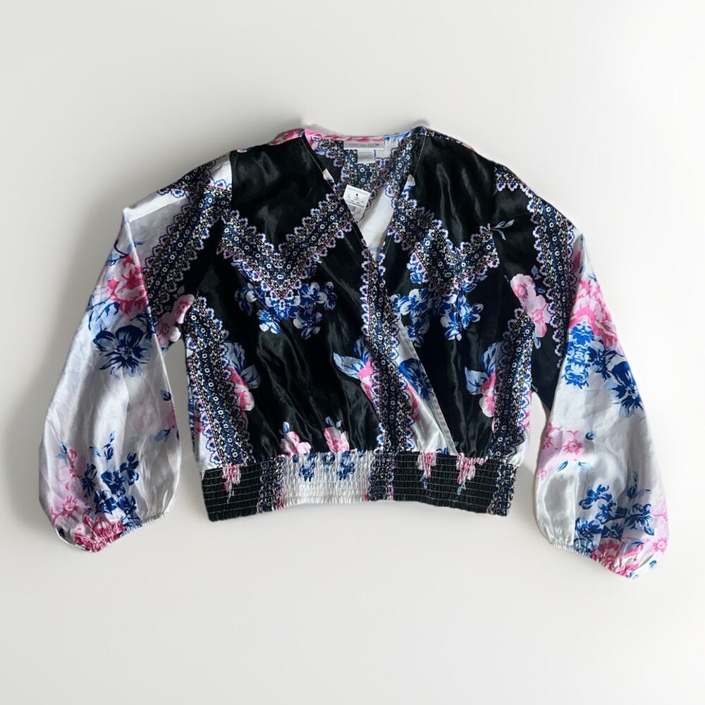 Curvy Girl by Ashley Stewart Floral Satin Wrap Blouse Top Women’s 2X NWT